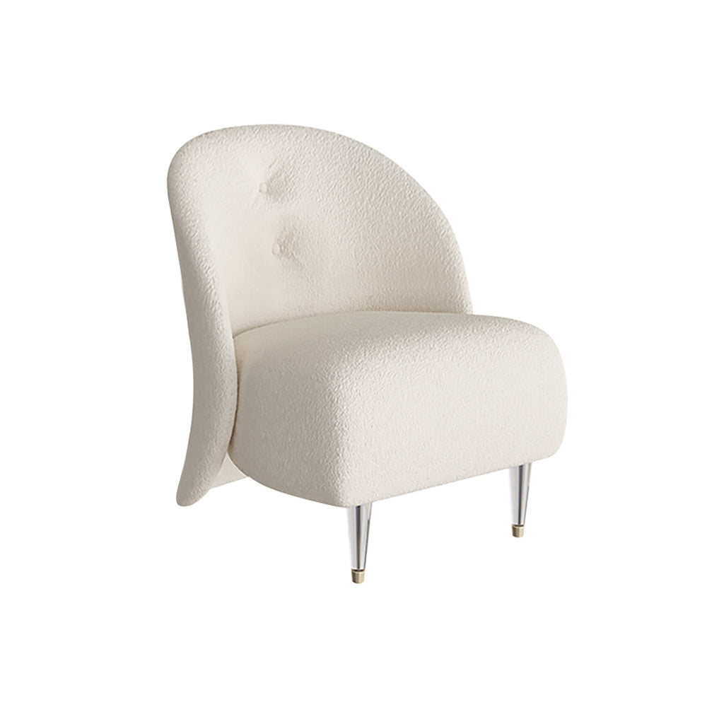 Modern White Boucle Accent Chair with Acrylic and Stainless Steel Legs for Living Room