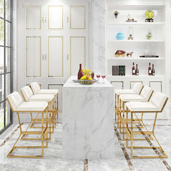 Modern White PU Leather Bar Stool & Counter Stool with Gold Legs and Footrest for Sleek Design