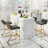 White PU Leather Bar Stool & Counter Stool Gold Legs with Footrest