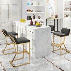 Elegant White PU Leather Bar Stool with Luxurious Gold Legs and Footrest for Kitchen or Bar