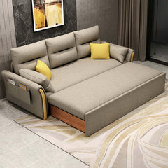 Modern convertible sofa bed with storage, full sleeper cotton & linen upholstery