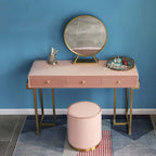 Large Pink Velvet Makeup Vanity Table with Mirror - Luxurious Dressing Table for Your Beauty Routine