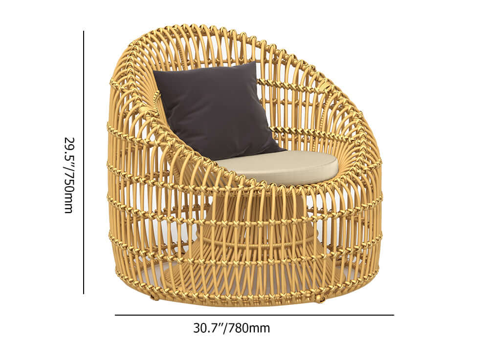 Rattan outdoor furniture set with yellow cushions and glass top table