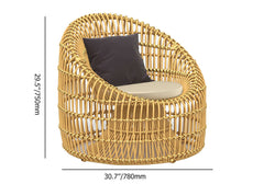 Rattan outdoor furniture set with yellow cushions and glass top table