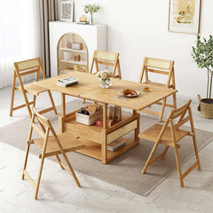 Japandi wooden folding coffee table set with rattan nesting accent table