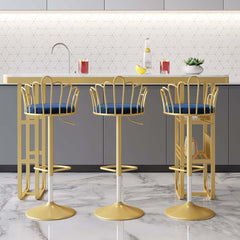 2-Piece Blue Velvet Kitchen Island Counter Height Bar Stools with Swivel Function and Back Support