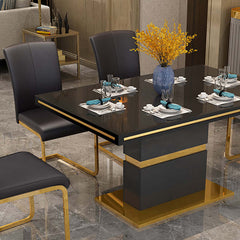 Sleek Upholstered Black Dining Chairs with Gold Metal Base Set of 2