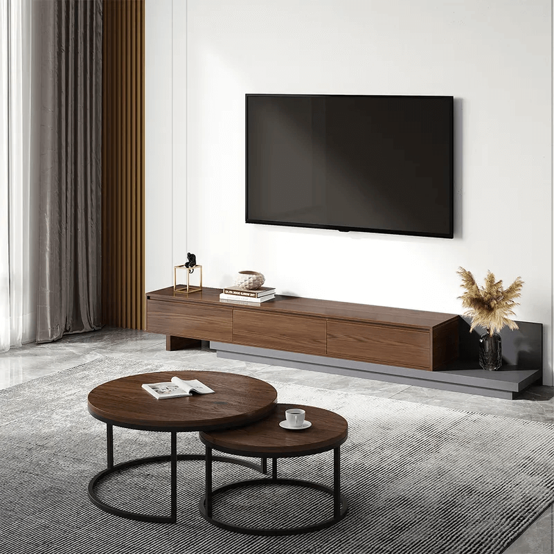 Walnut Modern MDF Extendable 3 Drawers TV Stand & Coffee Table Set for Living Room Hauptbild
