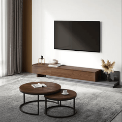 Walnut Modern MDF Extendable 3 Drawers TV Stand & Coffee Table Set for Living Room