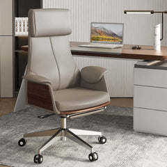 White leather reclining desk chair with high back and adjustable swivel for executive desk