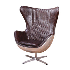 Stylish brown & silver upholstery leather swivel task chair with wing back for office and home use