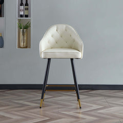 Contemporary beige PU leather barstool with full back and arm support