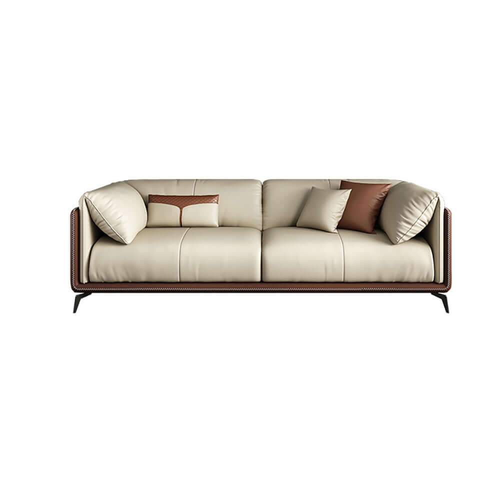 Contemporary 3 Pieces Living Room Set Microfiber Leather Upholstered Sofa in Brown & Beige