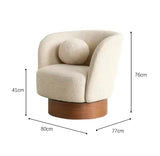 Modern Ivory Boucle Swivel Chair With Wooden Base