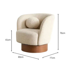 Trendy ivory boucle swivel chair with wooden base for contemporary space