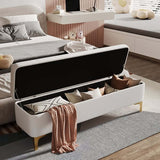 Modern White PU Leather Bedroom Flip Top Storage Bench with Gold Stainless Steel Legs