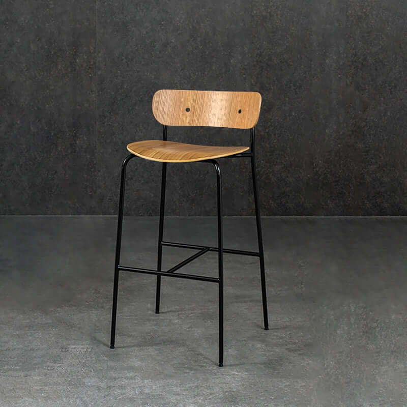 Natural wooden bar stool with footrest, solid wood counter height chair, metal frame, kitchen furniture Hauptbild