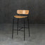 Natural wooden bar stool with footrest, solid wood counter height chair, metal frame, kitchen furniture