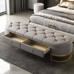 Modern Beige Bedroom Storage Tufted Bench with 2 Drawers in Leather Upholstery for Elegant Home Decor