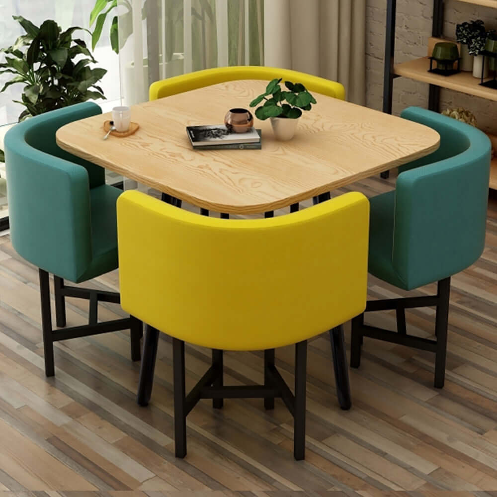 40" Square Nesting Dining Table Set of 5Piece with Upholstered Chairs for Balcony