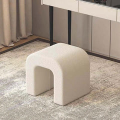 New White Boucle Sherpa Vanity Stool Without Back for Bedroom or Bathroom