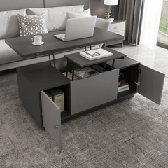 Gray living room furniture set with TV stand and extendable coffee table