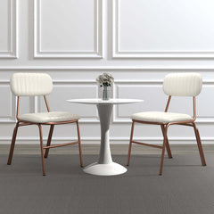 Set of 2 modern brown dining chairs with elegant faux leather upholstery and sturdy metal frame