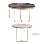 Trendy 2-piece coffee table set showcasing black and white stone tops and gold bases for modern interior design