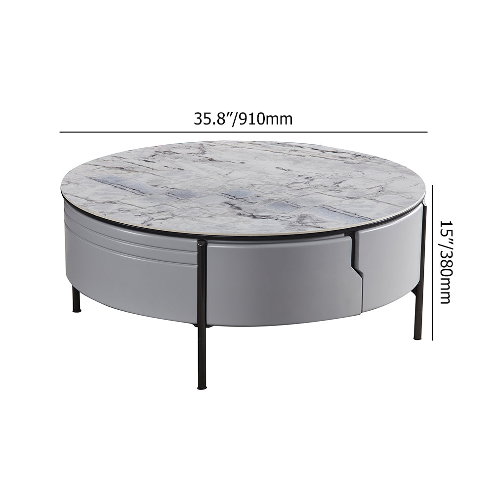 3 Pieces Victory Stone Top Coffee Table Set with Faux Leather Stool