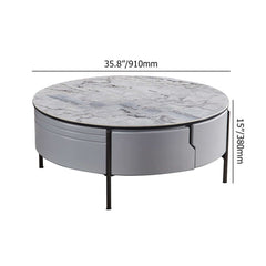 Modern 3-Piece Victory Stone Top Coffee Table Set with Faux Leather Stool for Stylish Home Decor