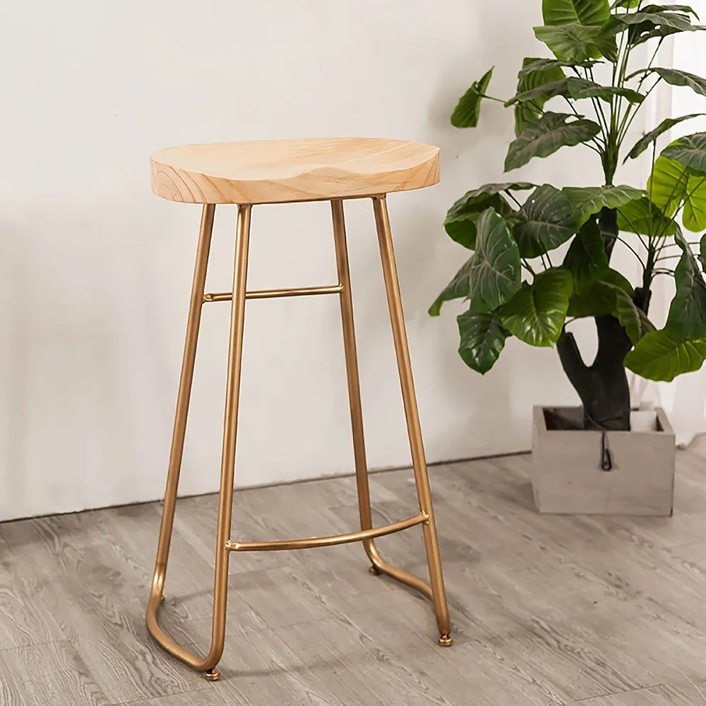 Modern Nature 29.5" Pine Wood and Metal Bar Stool Conter Stool with Gold Leg