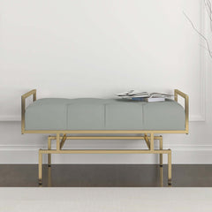 Stylish 31.5'' modern gray faux leather bench with luxurious gold metal legs