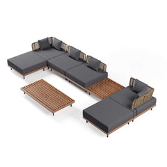 Gray and Brown Outdoor Sofa with Aluminum and Rattan Frame for Home Patio