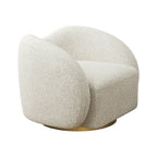 White swivel accent chair with cloud boucle fabric, modern lounge seating for living room