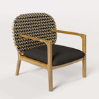 Teak and rattan 3-piece outdoor sofa set with natural wood rocking chair and cushions