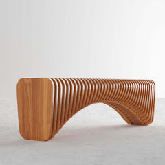 Contemporary curved entryway bench with vertical surface