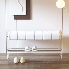 Stylish velvet bench with acrylic legs in white finish for entryway