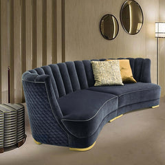 102.4 inch blue velvet upholstered sofa sectional sofa in gold base