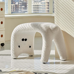 Modern white cat vanity stool, comfortable teddy velvet upholstery backless makeup accent chair