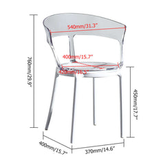 Gray acrylic dining chair with modern design and armrests for stylish dining room setting