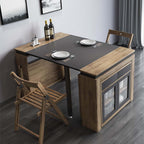 Modern extendable dining table with 4 chairs and rectangle storage sideboard in elegant walnut and gray finish