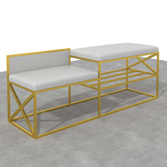 Luxurious white and gold PU leather upholstered bench for entryway