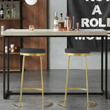 Modern Black Bar Height Stool PU Leather Upholstered Set of 2 with Round Seat