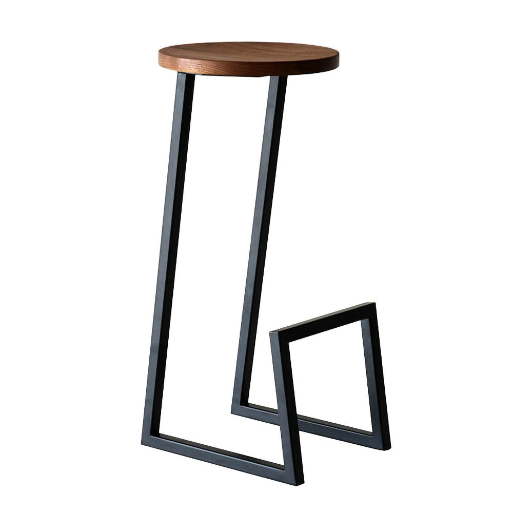 Industrial Black Wood Bar Stools Set of 2 Backless with Metal Legs