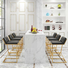 Modern White PU Leather Bar Stool & Counter Stool with Gold Legs and Footrest for Sleek Design