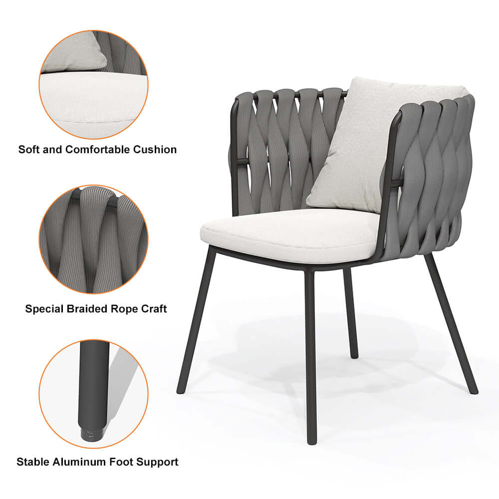 Coffee-colored outdoor patio dining chair with cushion - 2-piece set