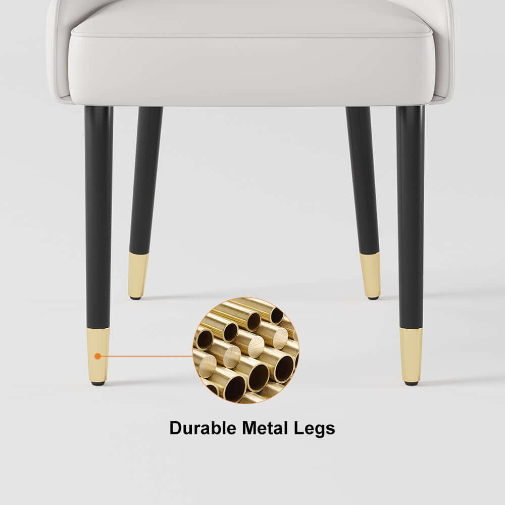 Trendy white and orange dining chairs with metal legs, set of 2, designed with PU leather for upscale dining experience