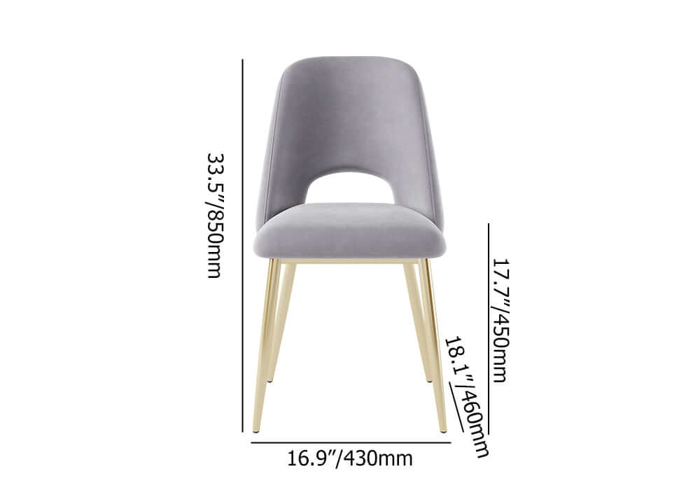 Trendy modern dining chairs in black upholstery with hollow back and elegant gold legs