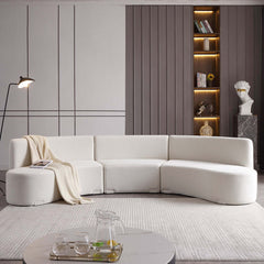 Contemporary white curved sectional floor sofa with sumptuous velvet upholstery