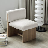 White & Natural Modern Wood Boucle Sherpa Accent Chair Teddy Velvet Upholstery for Living Room